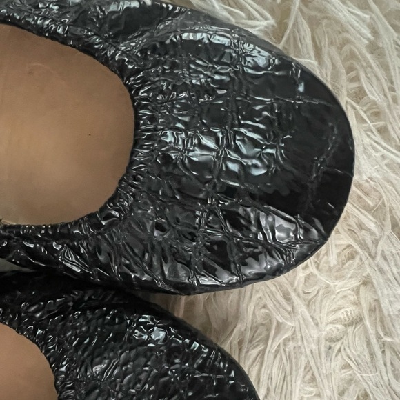 TIEKS Obsidian Black Embossed Crocodile Ballet Flat Shoes Size 8 - Picture 2 of 9